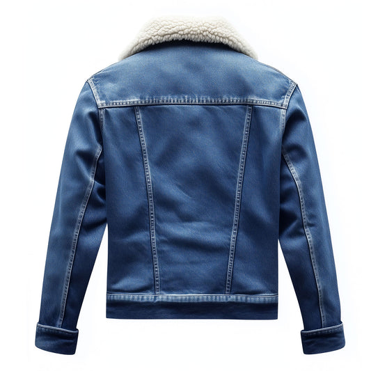 Mens Denim Jacket Sherpa Distressed Comfortable Durable Flaps Slanted Front Pockets Lepal Jeans Trucker Jackets For Men