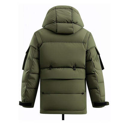 Mens Down Jacket Classic Military Green Down Parka Minimalist lightweight Removable Hood Winter Coat Warm Parka Jackets