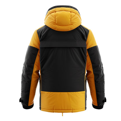Mens Down Jacket Down Parka Minimalist Lightweight Black Yellow Contrast Removable Hood Winter Coat Warm Parka Jackets