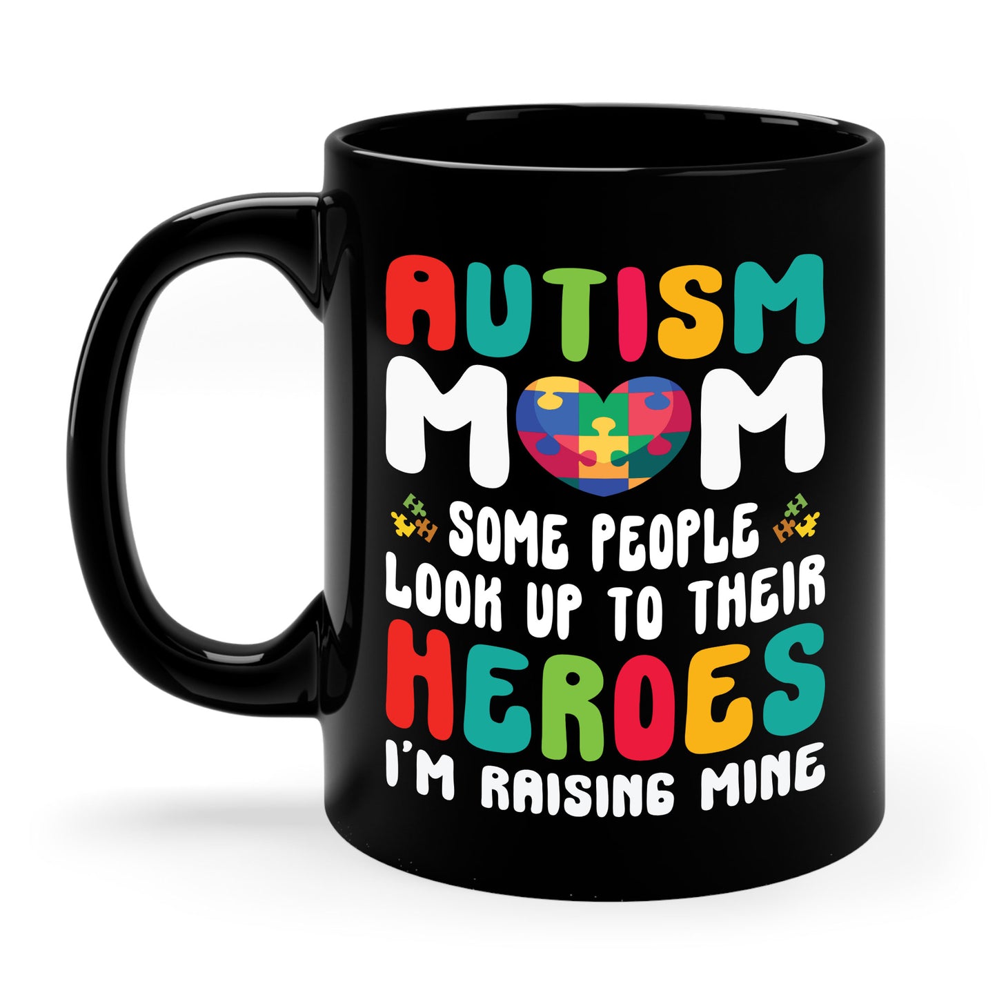 Funny Autism Mom Raising Hero Groovy Messy Bun Autism Awareness Coffee Mug For Men Women