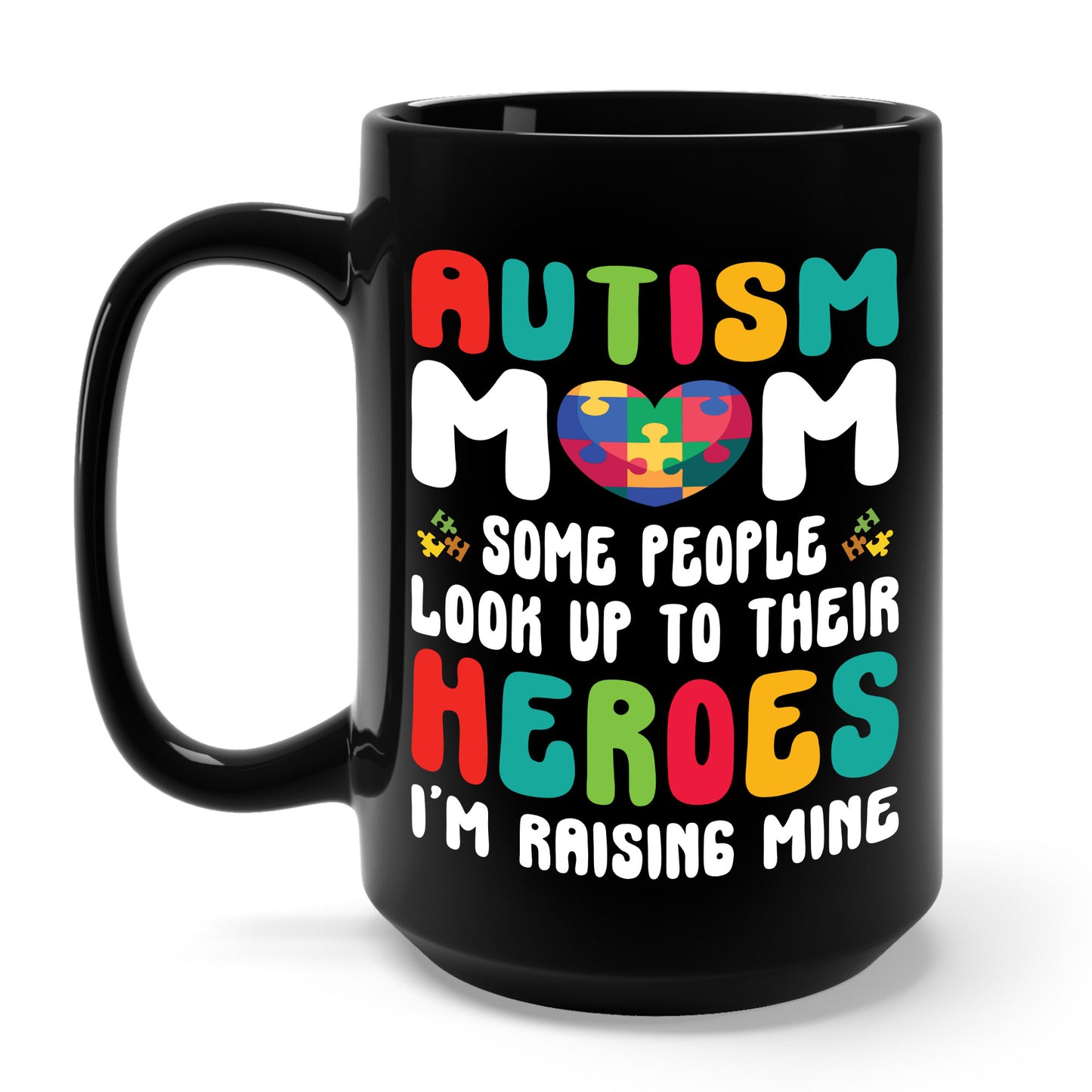 Funny Autism Mom Raising Hero Groovy Messy Bun Autism Awareness Coffee Mug For Men Women