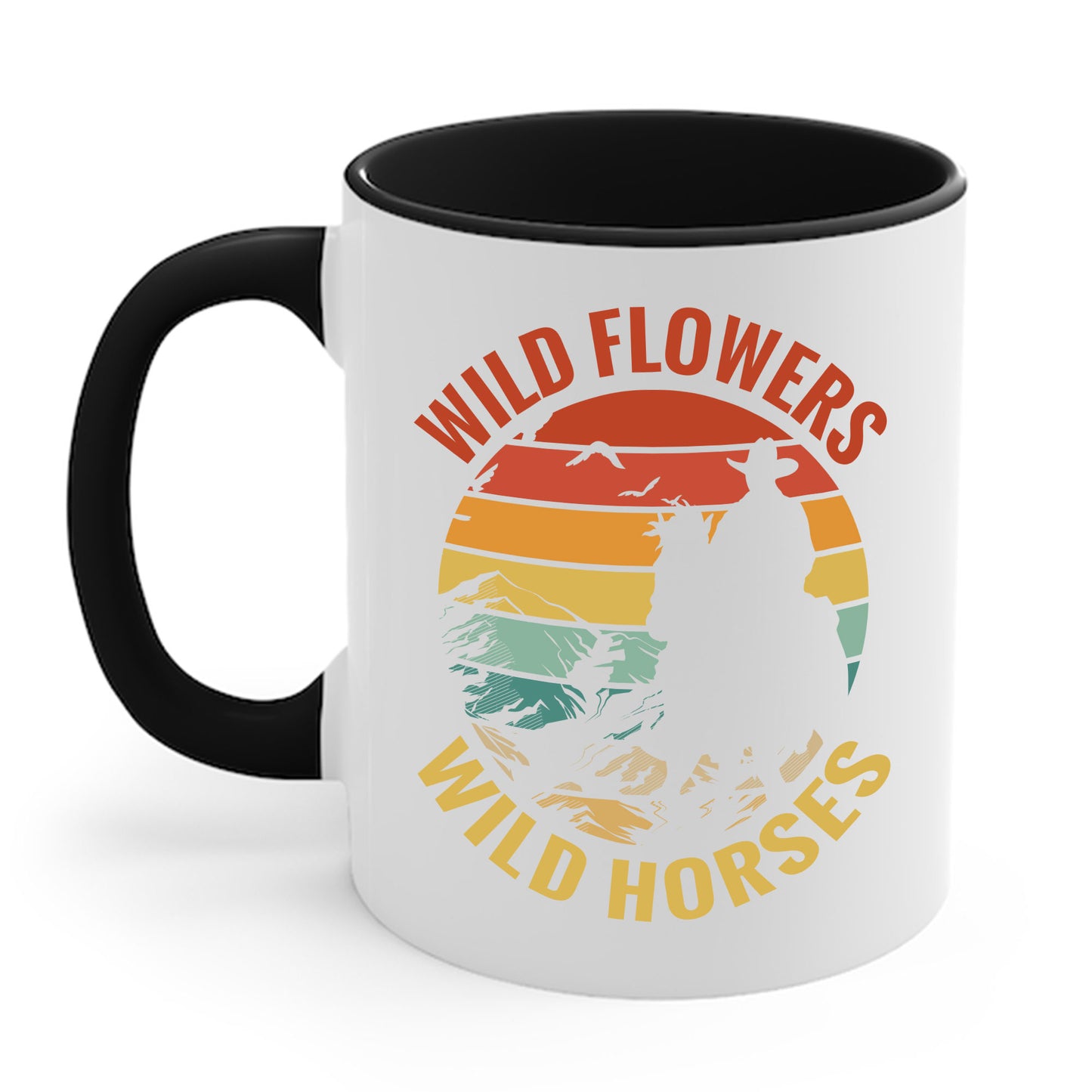 Wild Flowers and Wild Horses Vintage Sunset Country Cowgirl Cowboy Coffee Mug For Men Women