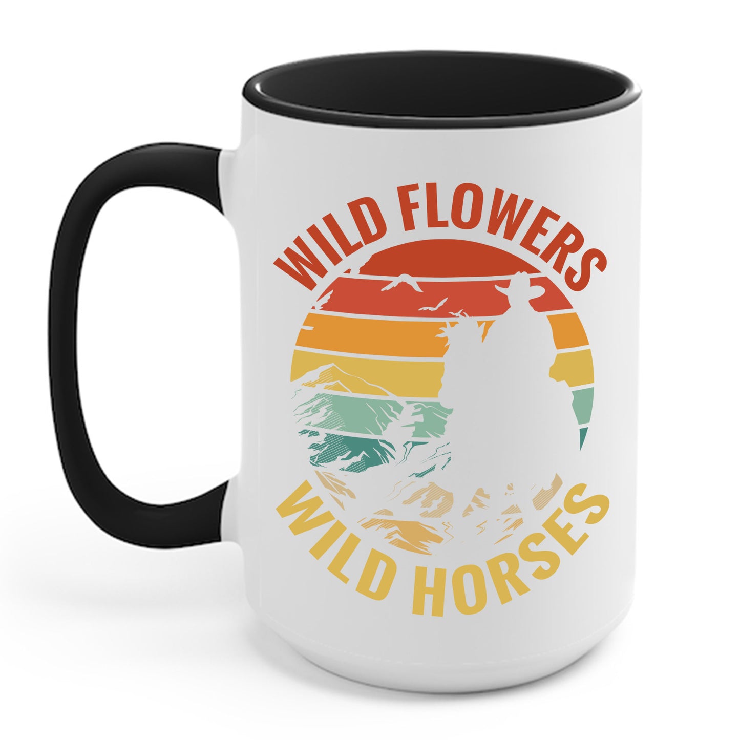 Wild Flowers and Wild Horses Vintage Sunset Country Cowgirl Cowboy Coffee Mug For Men Women