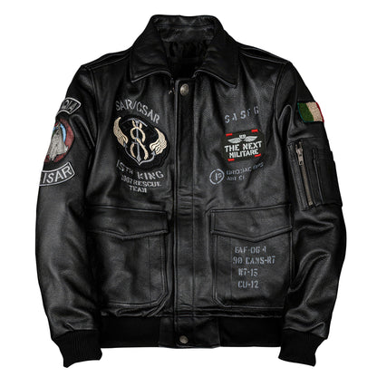 Men’s Flying Suit Genuine Leather Coat Cowhide Leather Indian Embroidery Motorcycle Jackets