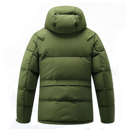 Mens Down Jacket Classic Down Parka Minimalist lightweight Removable Hood Winter Coat Warm Parka Jackets