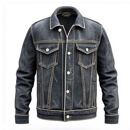 Mens Jean Jacket Trucker Style Jacket Button-down Front, Chest  and Waist Pockets Denim Jackets