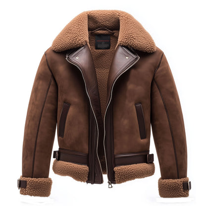 Shearling Brown Leather Jacket Genuine Classic Sheepskin Fur Leather B3 Bomber Leather Modern Aviator Jackets