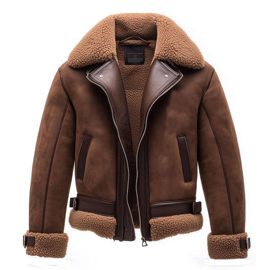 Shearling Brown Leather Jacket Genuine Classic Sheepskin Fur Leather B3 Bomber Leather Modern Aviator Jackets