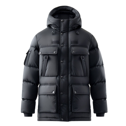 Mens Down Jacket Classic Grey Down Parka Minimalist lightweight Removable Hood Winter Coat Warm Parka Jackets