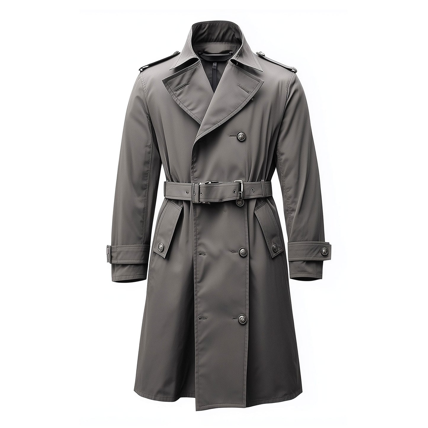 Mens Mini Trench Coat Grey Knee Length Trench Coats Single Breasted Jacket Storm Flap Lepal Collar Multipockets Water Resistant Jackets For Men