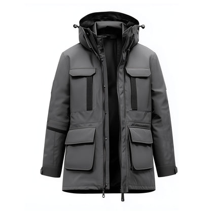Mens Parkas Jacket Classic Parka Thigh-length Nylon Front Pockets Luxurious Removable Hood Winter Coat Natural Warm Parka Jackets