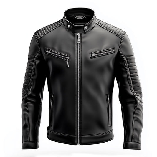 Mens Leather Jacket Black Biker Zipper Padded Protection Stand Collar Multipockets Motercycle Genuine Leather Jackets For Men