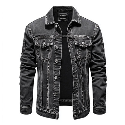 Mens Denim Jacket Distressed Comfortable Durable Jeans Flaps Slanted Front Pockets Lepal Trucker Jackets For Men