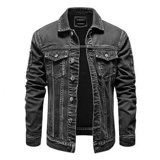 Mens Denim Jacket Distressed Comfortable Durable Jeans Flaps Slanted Front Pockets Lepal Trucker Jackets For Men