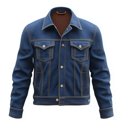 Mens Jean Jacket Blue Trucker Style Jacket Button-down Front, Chest  and Waist Pockets Denim Jackets