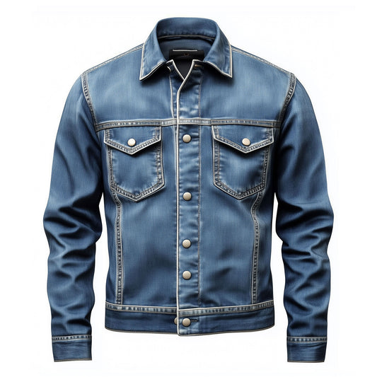 Mens Jean Jacket Trucker Style Jacket Blue Button-down Front, Chest  and Waist Pockets Denim Jackets