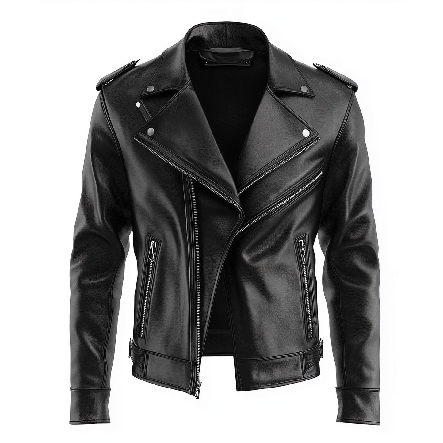 Mens Leather Jacket Biker Zipper Lepal Collar Multipockets Motercycle Genuine Leather Jackets For Men