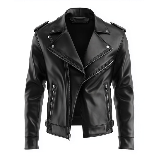 Mens Leather Jacket Biker Zipper Lepal Collar Multipockets Motercycle Genuine Leather Jackets For Men