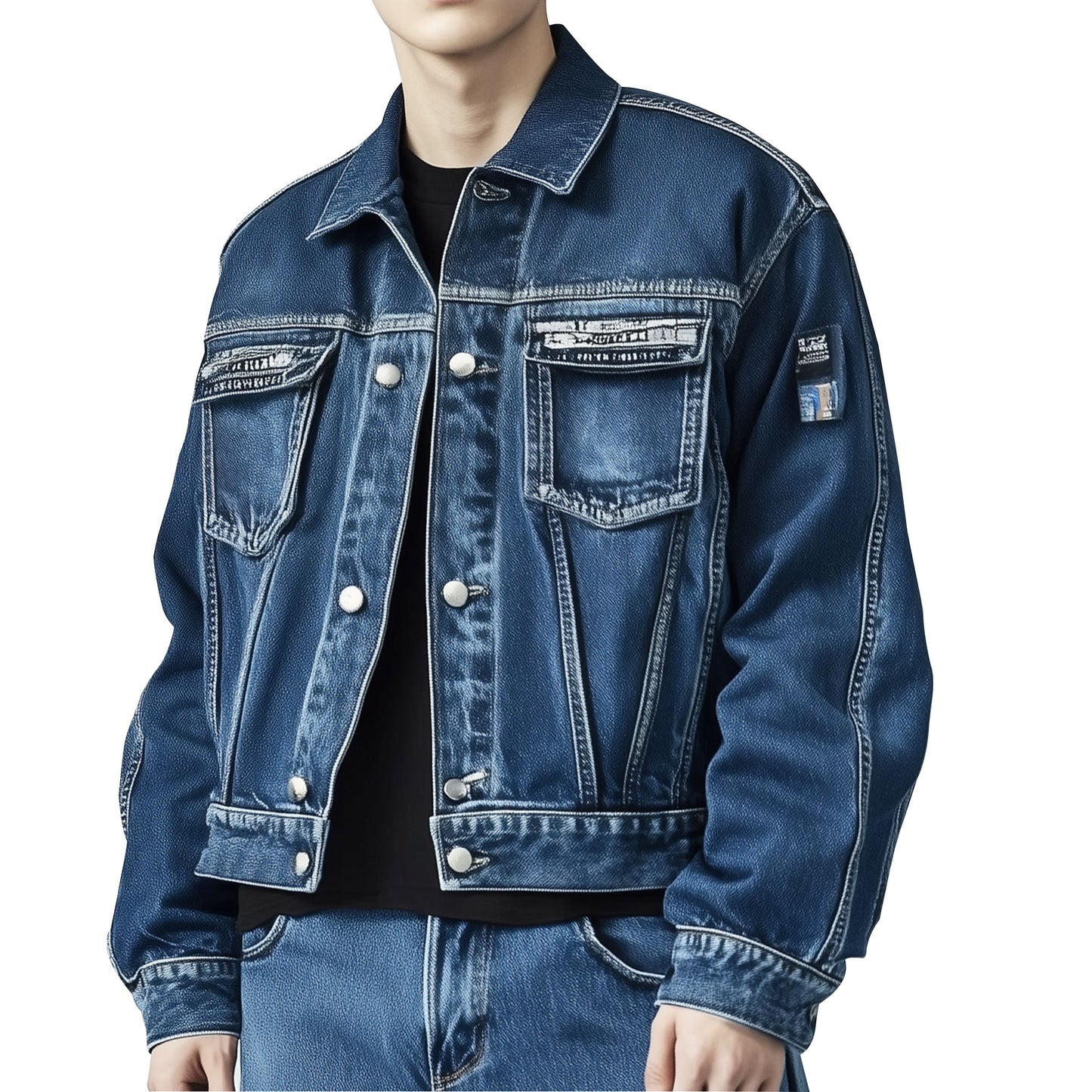 Mens Denim Jacket Distressed Comfortable Durable Relaxed Fit Flaps Slanted Front Pockets Lepal Jeans Trucker Jackets For Men