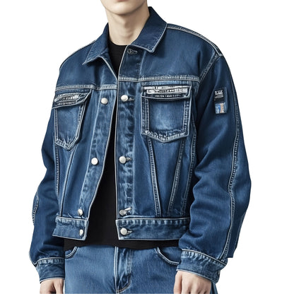 Mens Denim Jacket Distressed Comfortable Durable Relaxed Fit Flaps Slanted Front Pockets Lepal Jeans Trucker Jackets For Men