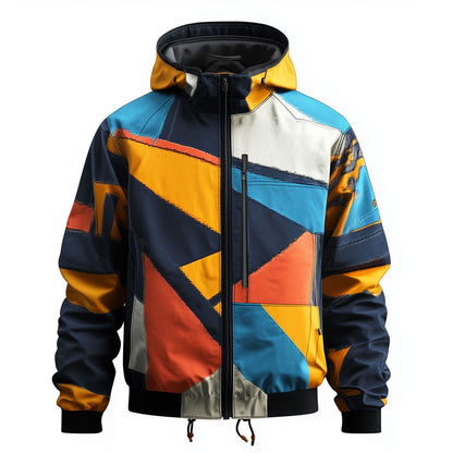 Mens Windbreaker Jackets Lightweight Shapes Pattern Outdoor Casual Rain Protection Waterproof Nylon Hooded Windbreaker Jackets