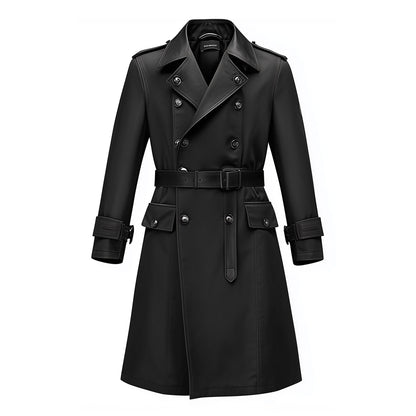 Mens Mini Trench Coat Black Knee Length Trench Coats Single Breasted Jacket Storm Flap Lepal Collar Multipockets Water Resistant Jackets For Men