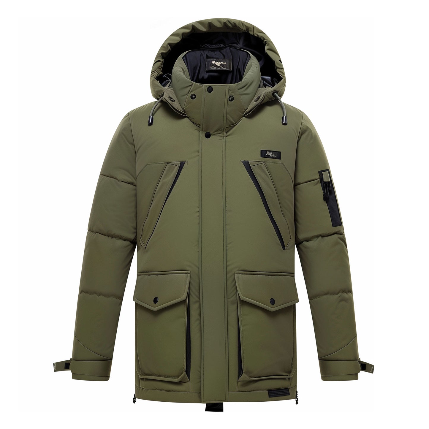 Mens Down Jacket Classic Down Parka Minimalist Lightweight Contrast Removable Hood Winter Coat Warm Parka Jackets