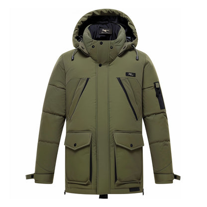 Mens Down Jacket Classic Down Parka Minimalist Lightweight Contrast Removable Hood Winter Coat Warm Parka Jackets
