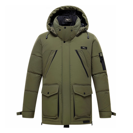 Mens Down Jacket Classic Down Parka Minimalist Lightweight Contrast Removable Hood Winter Coat Warm Parka Jackets