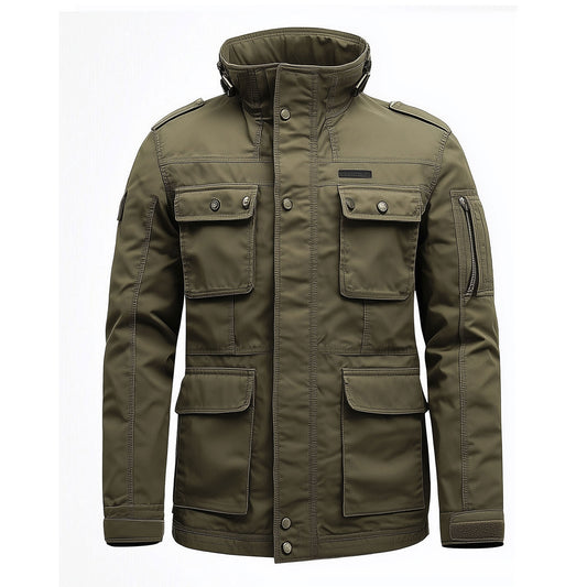 Mens Field Jacket Classic M-65 Field Jackets Military Green Hip-Length Large Exterior Pockets Hooded Outdoor Durable Materials Nylon Winter Jacket