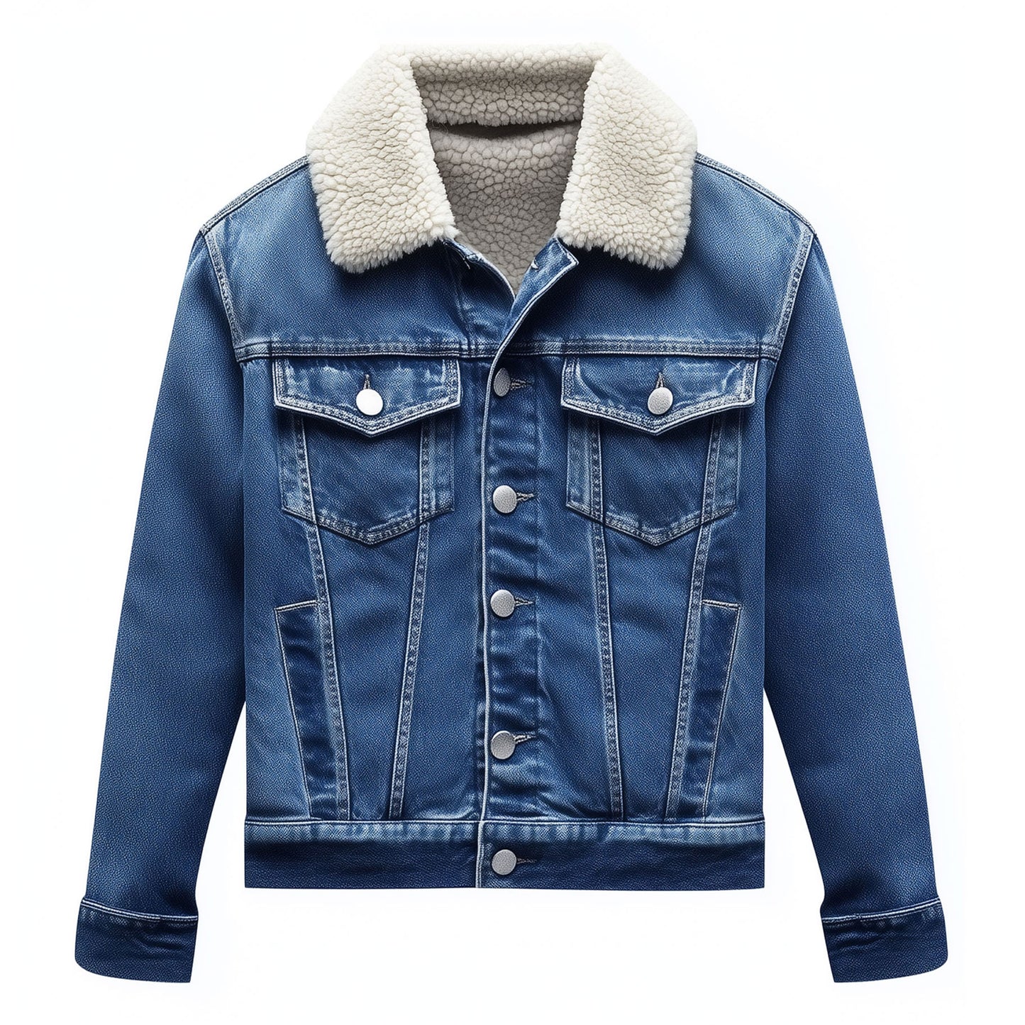 Mens Denim Jacket Sherpa Distressed Comfortable Durable Flaps Slanted Front Pockets Lepal Jeans Trucker Jackets For Men