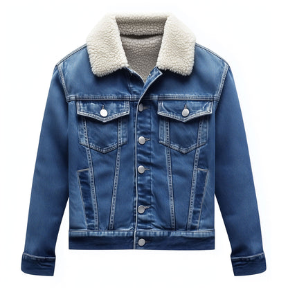 Mens Denim Jacket Sherpa Distressed Comfortable Durable Flaps Slanted Front Pockets Lepal Jeans Trucker Jackets For Men