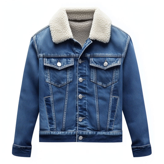 Mens Denim Jacket Sherpa Distressed Comfortable Durable Flaps Slanted Front Pockets Lepal Jeans Trucker Jackets For Men
