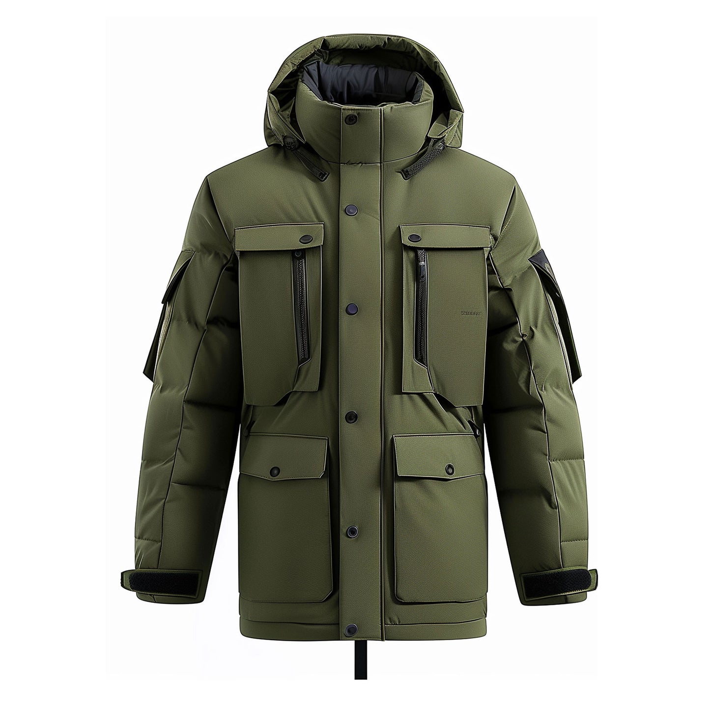 Mens Down Jacket Classic Military Green Down Parka Minimalist lightweight Removable Hood Winter Coat Warm Parka Jackets