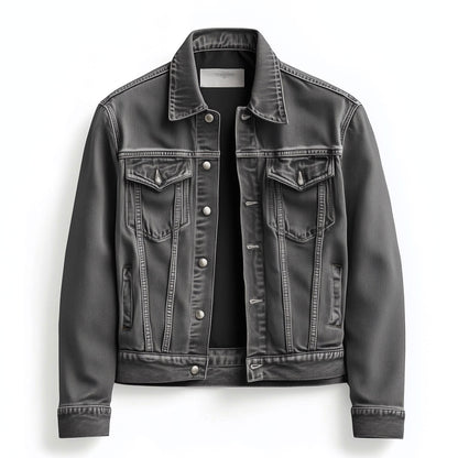 Mens Jean Jacket Grey Trucker Style Jacket Button-down Front, Chest  and Waist Pockets Denim Jackets