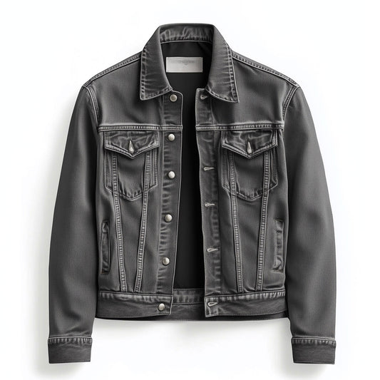 Mens Jean Jacket Grey Trucker Style Jacket Button-down Front, Chest  and Waist Pockets Denim Jackets