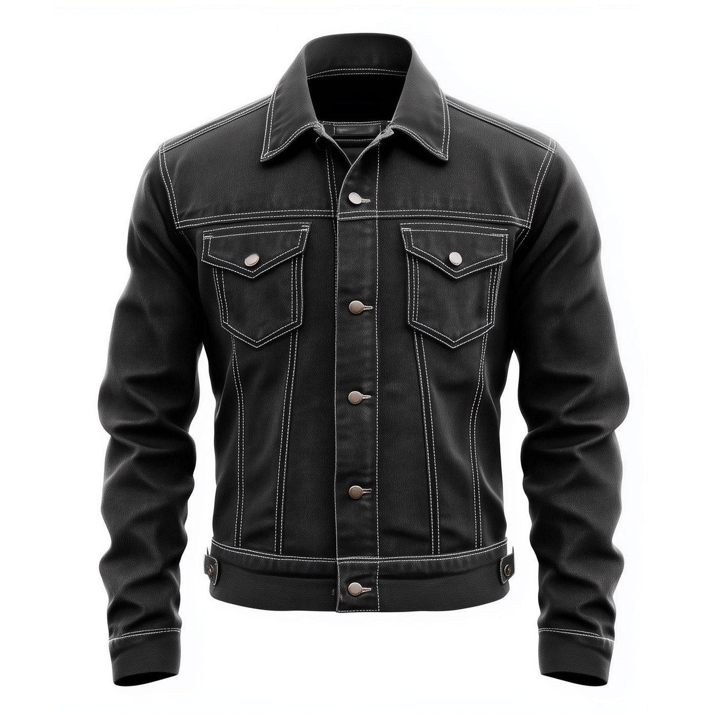 Mens Jean Jacket Bottle Black Trucker Style Jacket Button-down Front, Chest  and Waist Pockets Denim Jackets