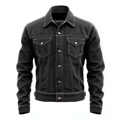 Mens Jean Jacket Bottle Black Trucker Style Jacket Button-down Front, Chest  and Waist Pockets Denim Jackets
