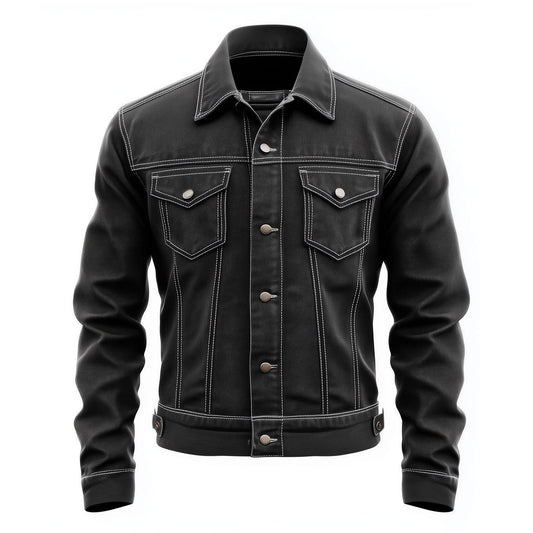 Mens Jean Jacket Bottle Black Trucker Style Jacket Button-down Front, Chest  and Waist Pockets Denim Jackets