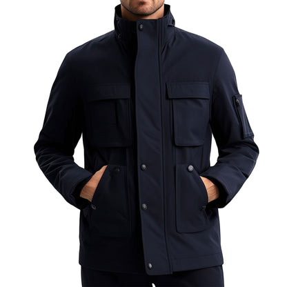 Mens Field Jacket Classic M-65 Field Jackets Navy Blue Hip-Length Large Exterior Pockets Hooded Outdoor Durable Materials Nylon Winter Jacket