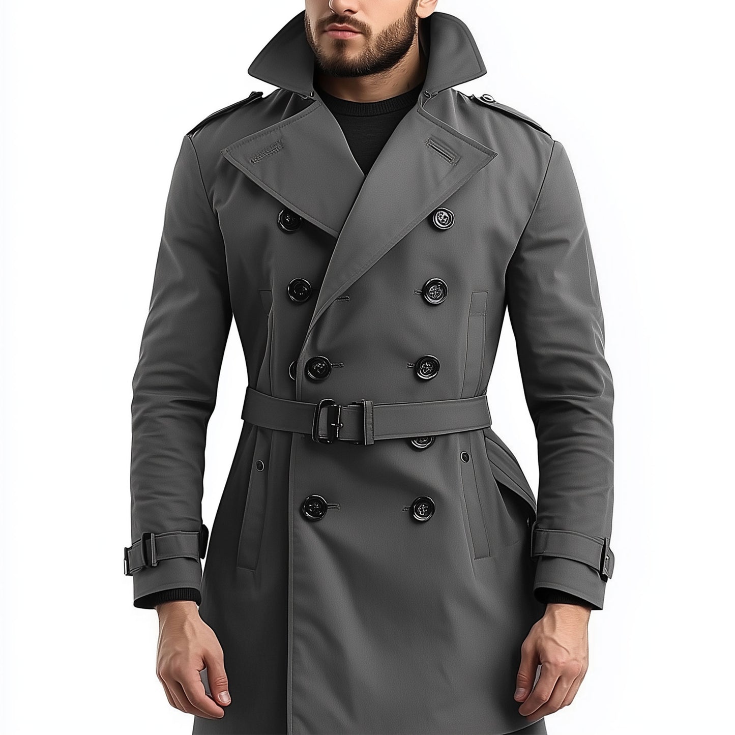 Mens Mini Trench Coat Grey Trench Coats Double Breasted Jacket Storm Flap Lepal Collar Multipockets Water Resistant Jackets For Men