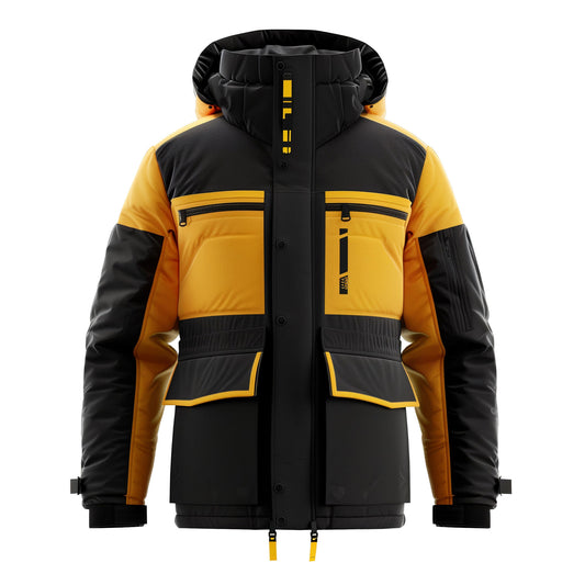 Mens Down Jacket Down Parka Minimalist Lightweight Black Yellow Contrast Removable Hood Winter Coat Warm Parka Jackets