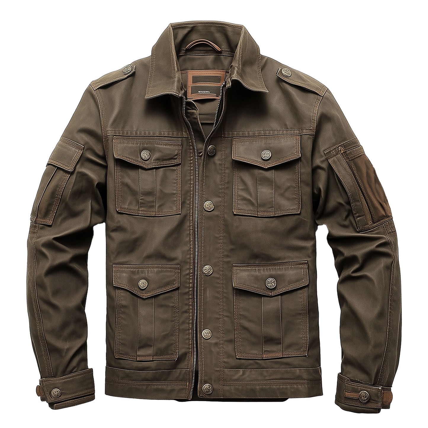 Mens Leather Jacket Military Field Zipper Protection Lepal Collar Multipockets Flaps Slanted Pockets Genuine Leather Jackets For Men