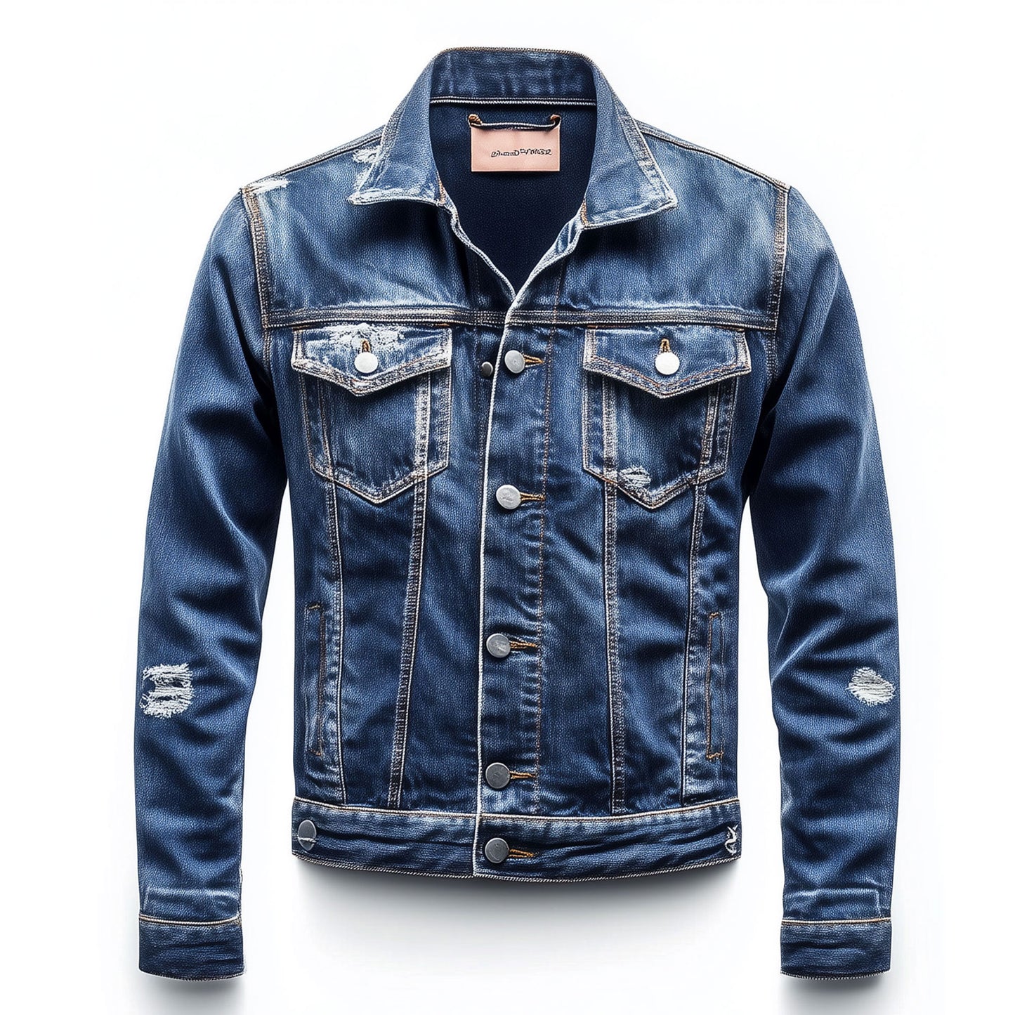 Mens Denim Jacket Distressed Comfortable Durable Jeans Flaps Slanted Front Pockets Lepal Blue Trucker Jackets For Men