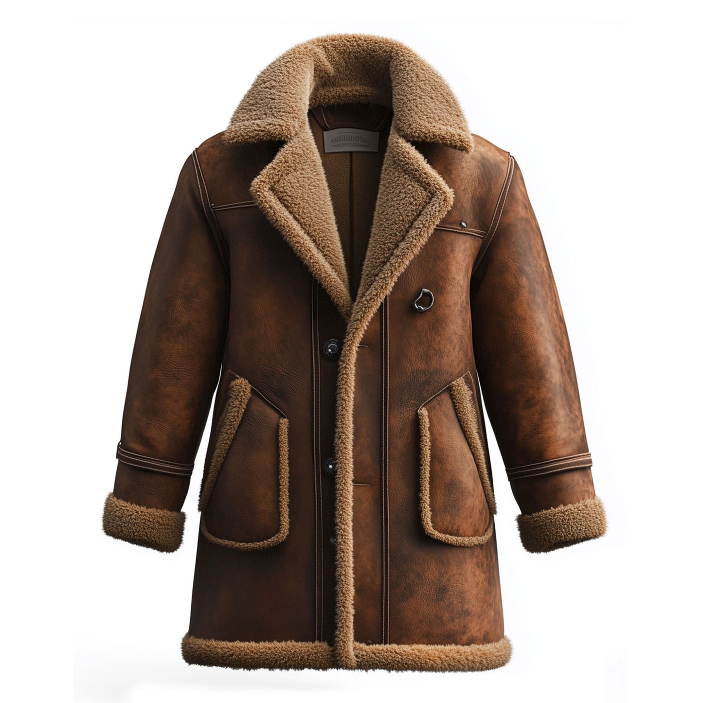 Shearling Brown Leather Coat Genuine Sheepskin Leather Fur B3 Bomber Leather Coat Aviator Jacket for Men