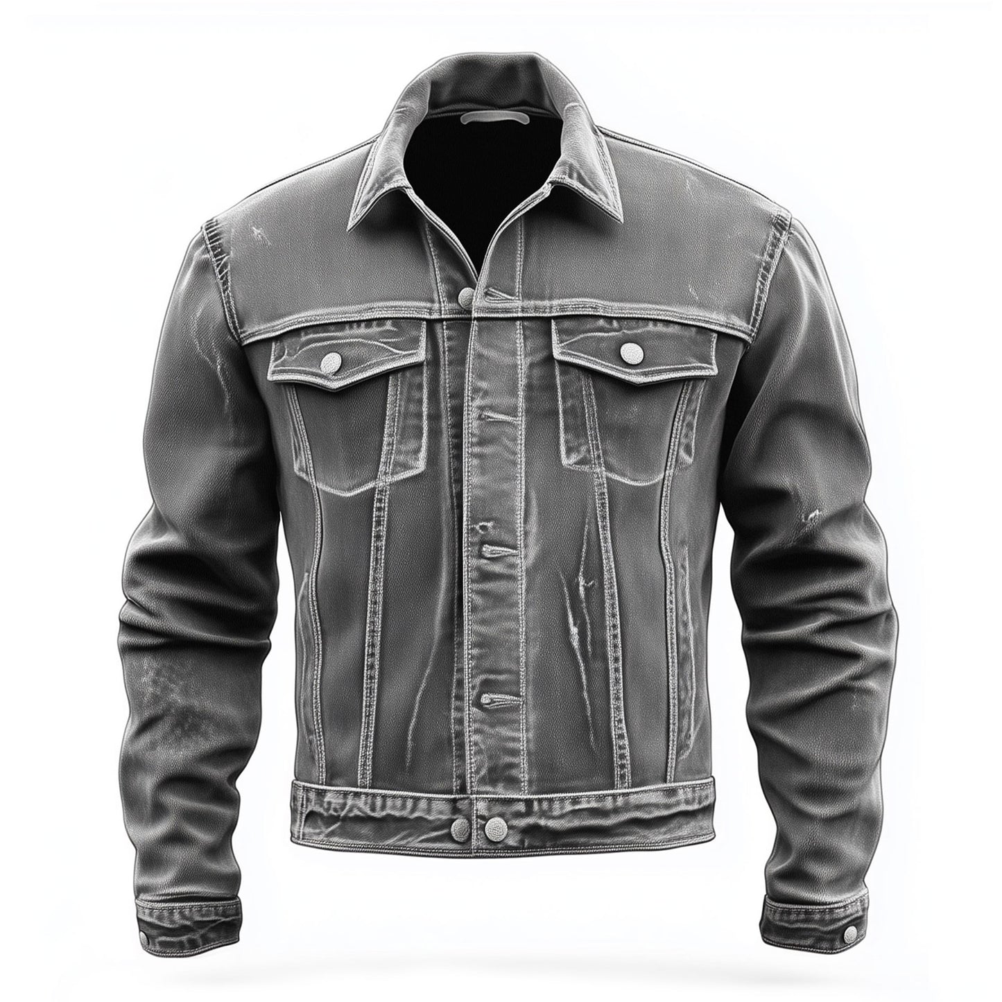 Mens Denim Jacket Distressed Grey Comfortable Durable Flaps Slanted Front Pockets Lepal Jeans Trucker Jackets For Men