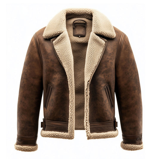 Shearling Brown Leather Jacket Genuine Classic Sheepskin Fur Leather B3 Bomber Leather Modern Aviator Jackets For Men