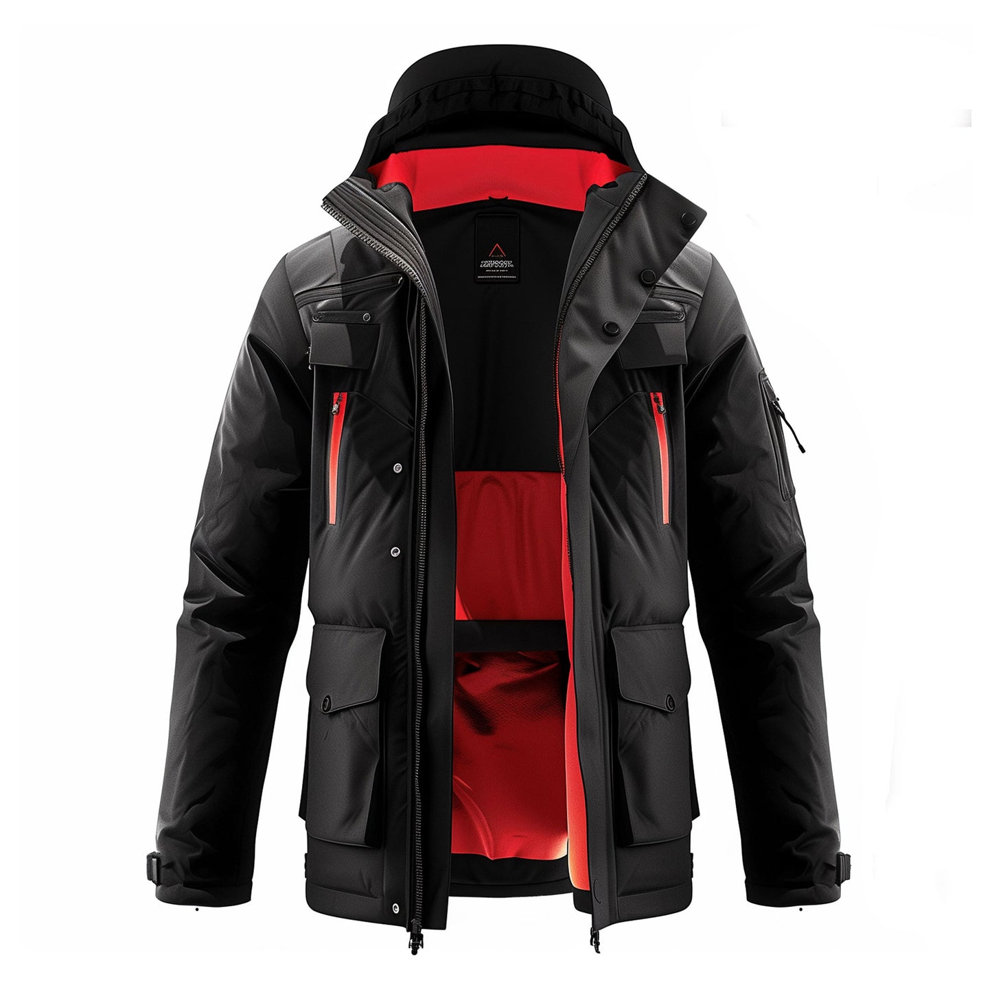 Mens Down Jacket Down Parka Minimalist Lightweight Black Red Contrast Removable Hood Winter Coat Warm Parka Jackets