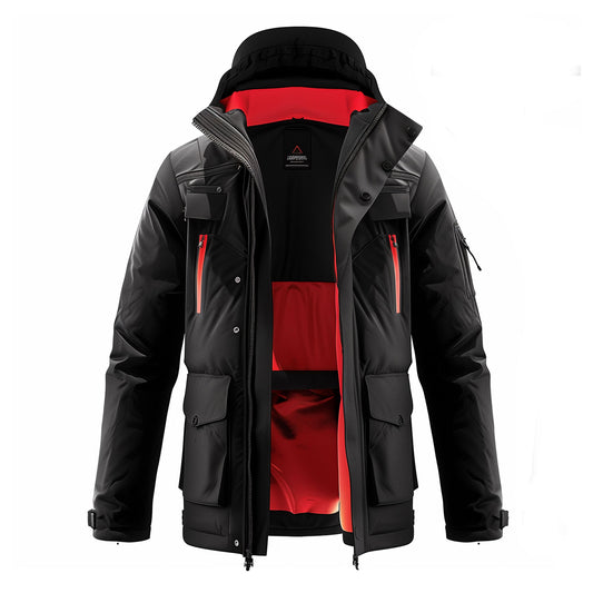 Mens Down Jacket Down Parka Minimalist Lightweight Black Red Contrast Removable Hood Winter Coat Warm Parka Jackets