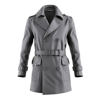 Mens Mini Trench Coat Grey Trench Coats Single Breasted Jacket Storm Flap Lepal Collar Multipockets Water Resistant Jackets For Men